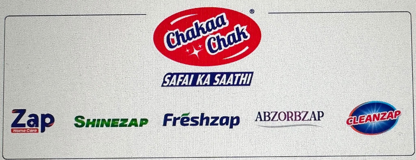 Chakaa Chak, Zap Home Care, Shinezap, Freshzap, Abzorbzap and Cleanzap logos